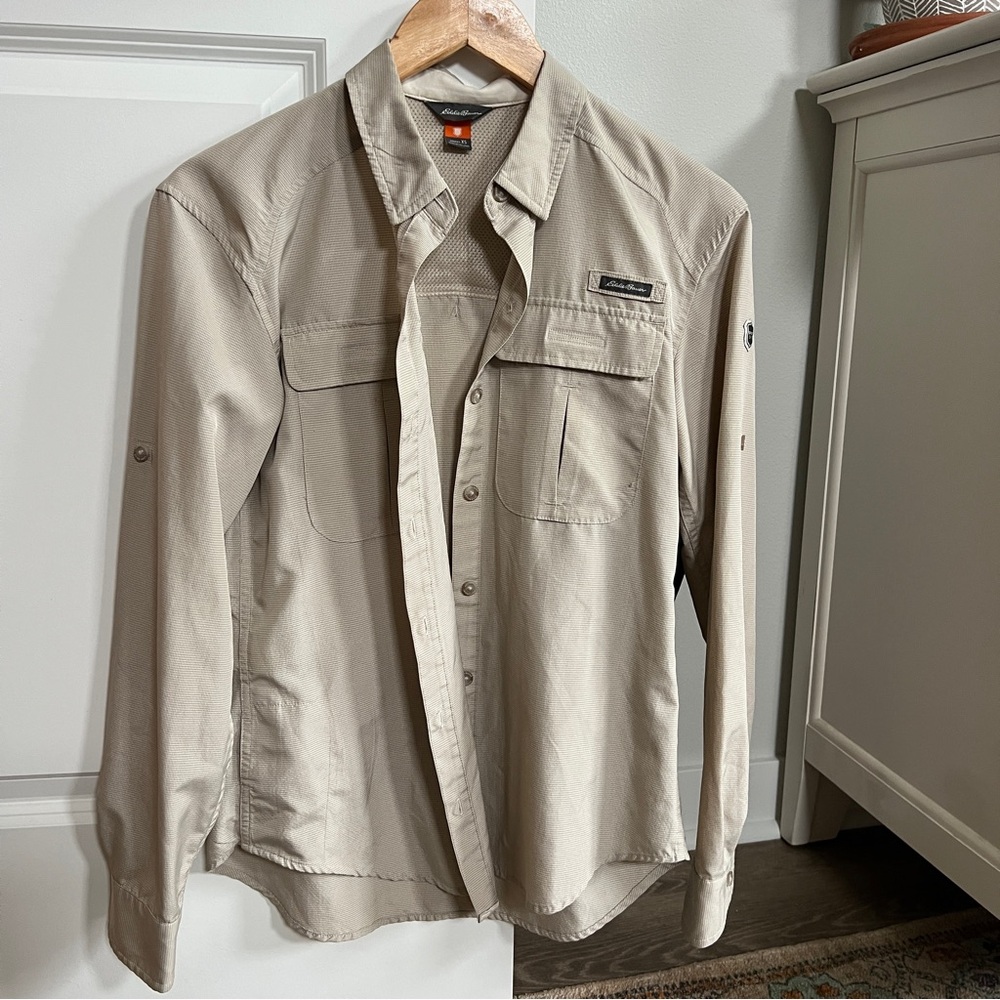 Eddie Bauer Khaki Tan Button Down Hiking Sun Shirt XS